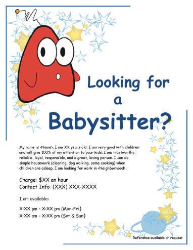 Babysitting flyer with funny creature