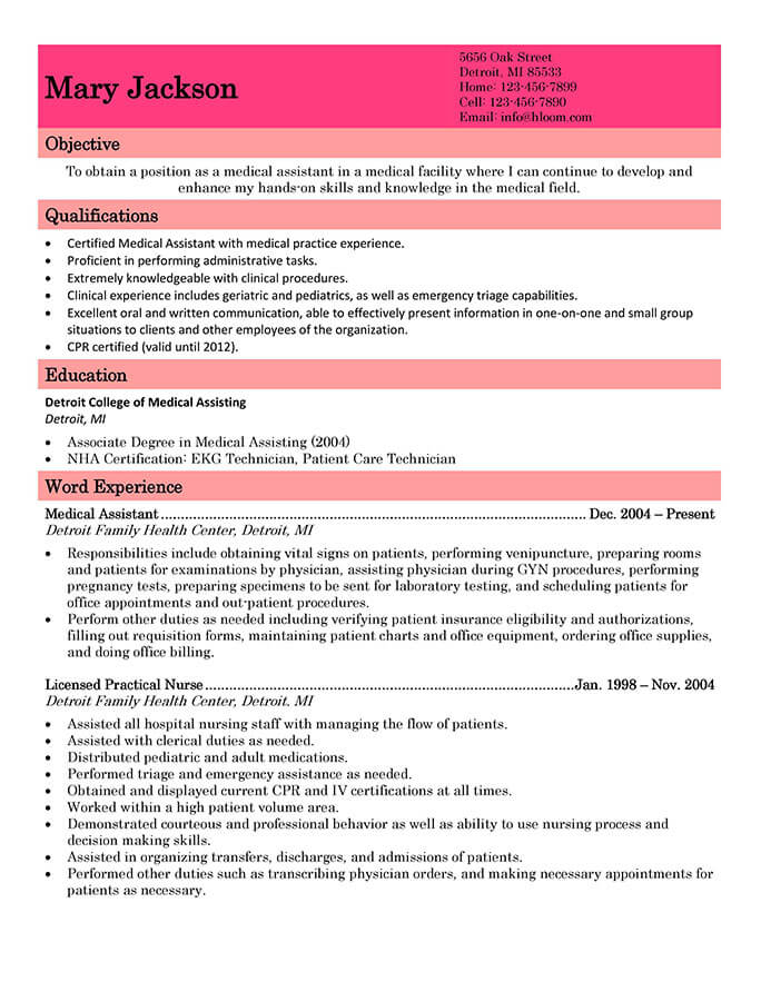 medical assistant resume template free download