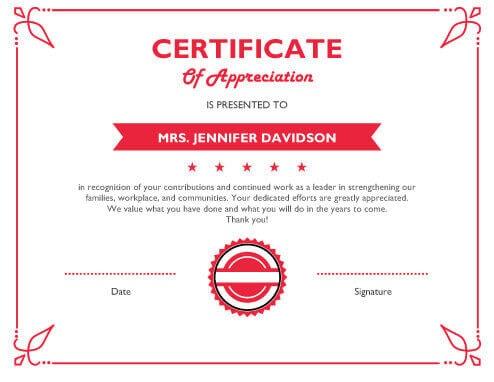 employee appreciation certificate