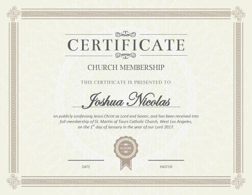 Certificate Of Membership Church