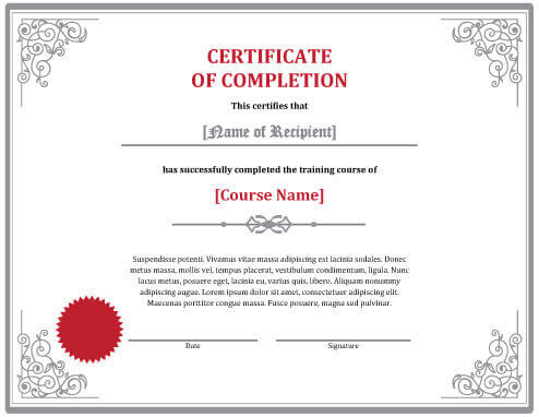 certificate of completion of training