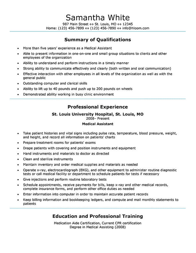 resume sample for medical assistant