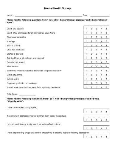 Mental Health Survey Examples