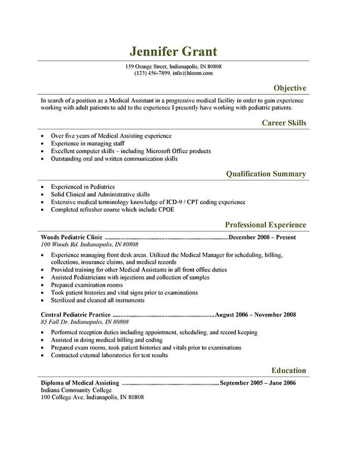 medical assistant resume template free download