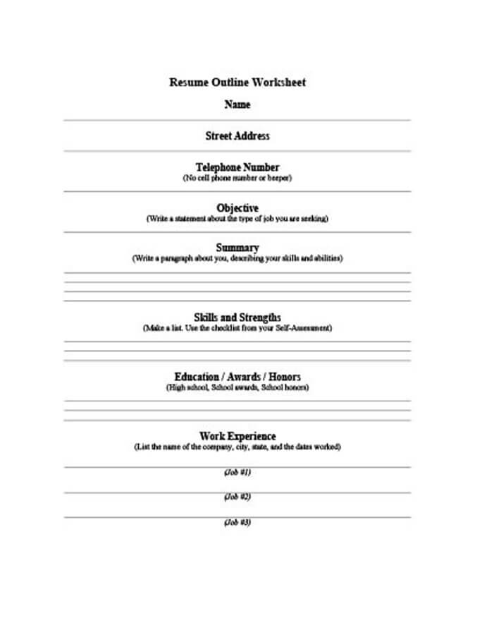 5 Customizable Resume Outline Templates and WorkSheets | Hloom