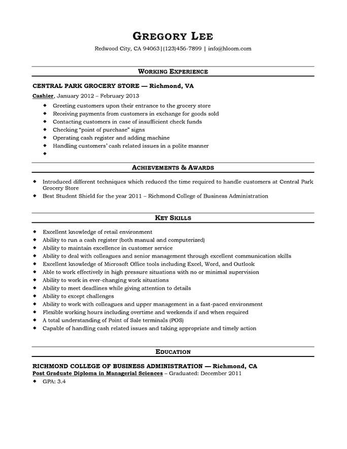 resume objectives sample for cashier