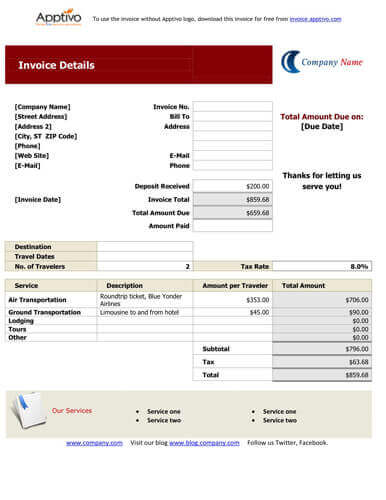 word document tours and travels bill format in ms excel