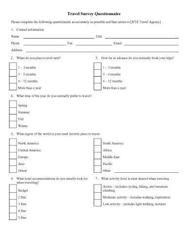 examples of surveys and questionnaires