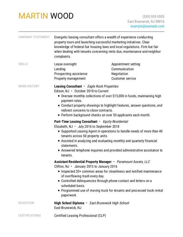 Leasing Consultant Free Resume Templates   How To Guide