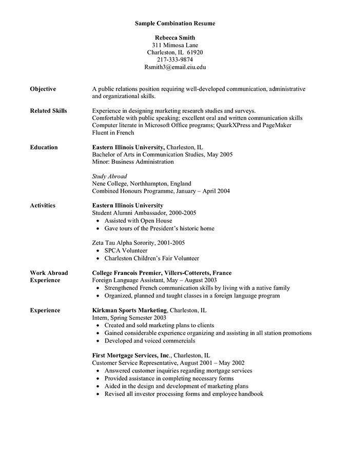 combination resume requirements