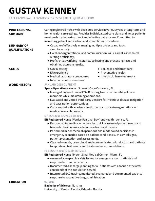 resume sample for nurses